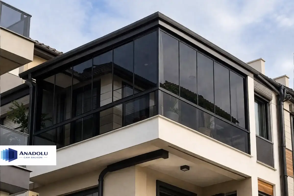 antrasit ve siyah cam balkon sistemleri modern koyu renk cam balkon modelleri