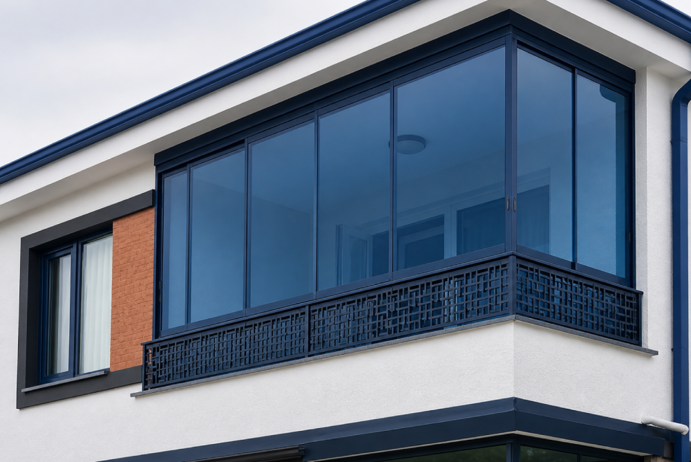 Mavi sürme cam balkon modeli