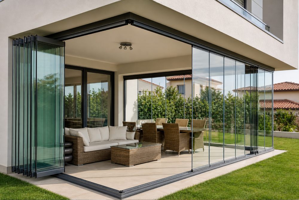 Şeffaf katlanır cam balkon modeli